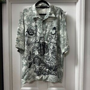 Vintage 90's Guan Yu Asian Samurai General Button-down Shirt Navigator grey XL